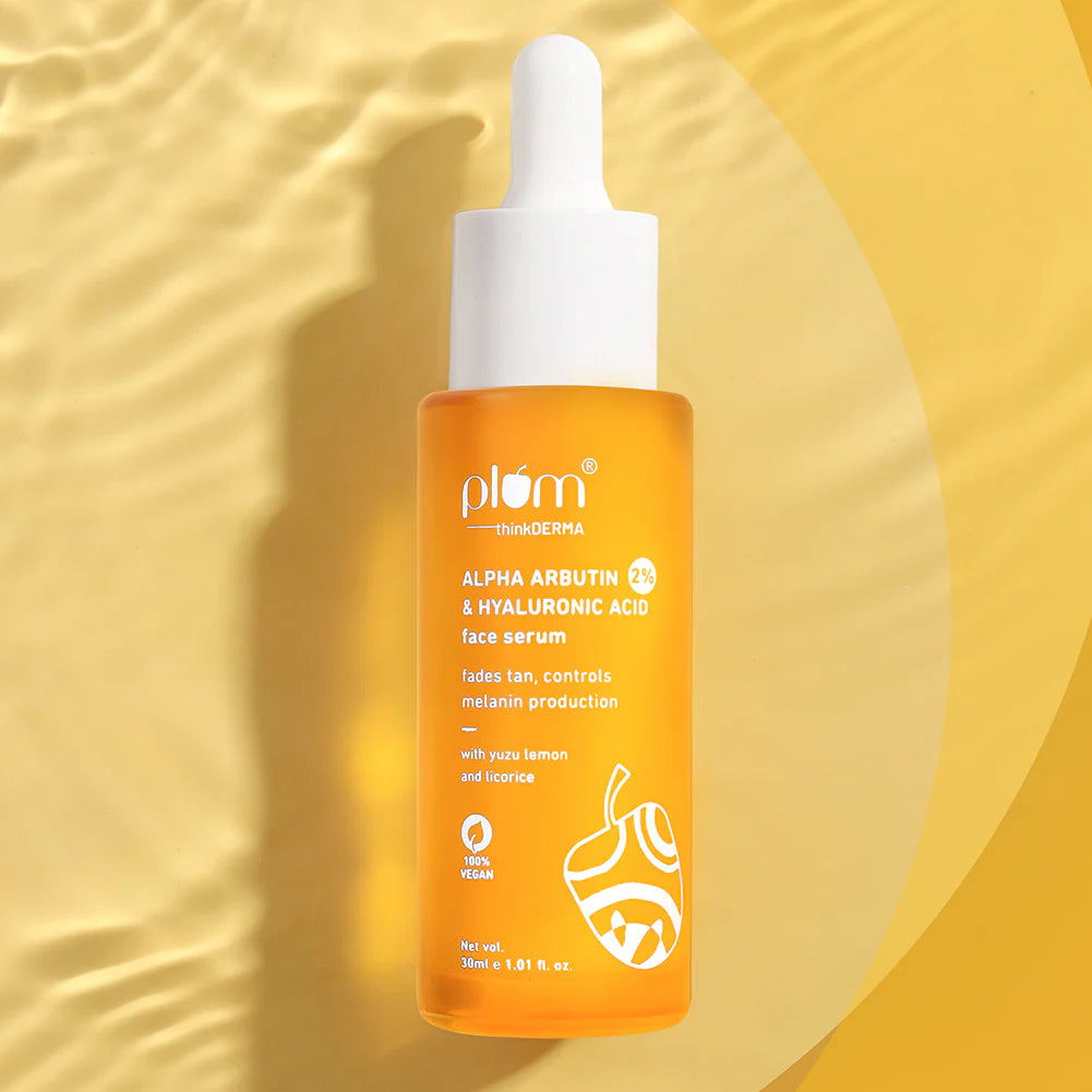 Plum 2% Alpha Arbutin & Hyaluronic Acid Face Serum | Fades Tan | Brightens Skin | Controls Melanin Production | with Yuzu Lemon & Licorice | Fragrance-Free | 100% Vegan | 30 ml