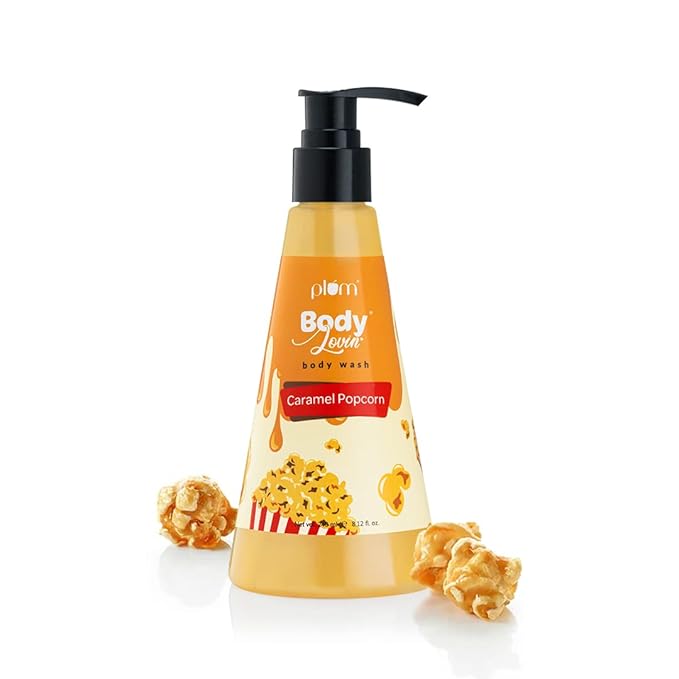 Plum BodyLovin’ Caramel Popcorn Body Wash | SLS-Free Body Wash For Women | Long Lasting Warm Caramel Fragrance | Aloe-Infused Nourishing Body Cleanser For Soft & Smooth Skin (240 ml)