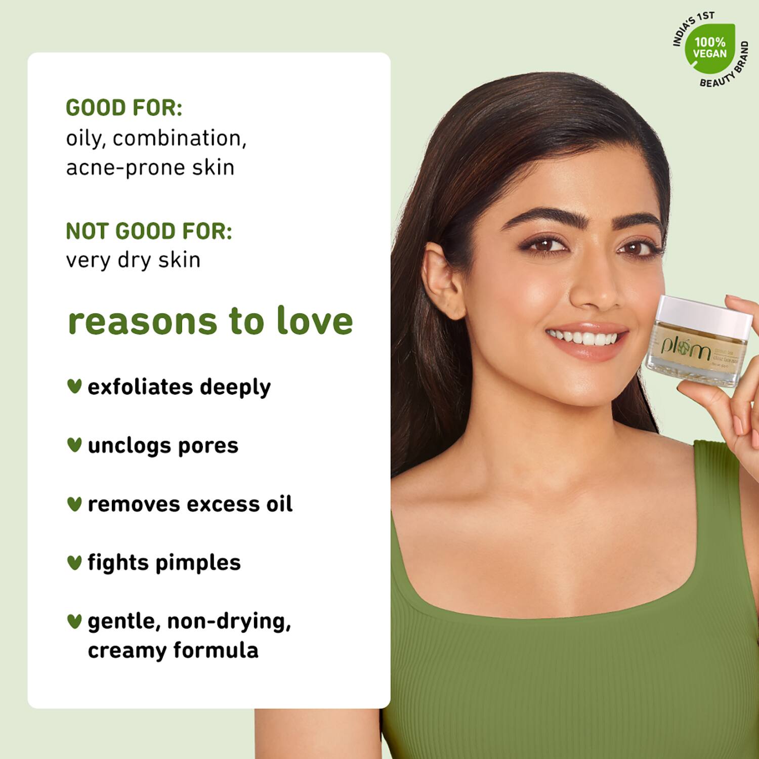 Plum Green Tea Clear Face Mask For Oily & Acne Prone Skin, Vegan Skin Care 60g.