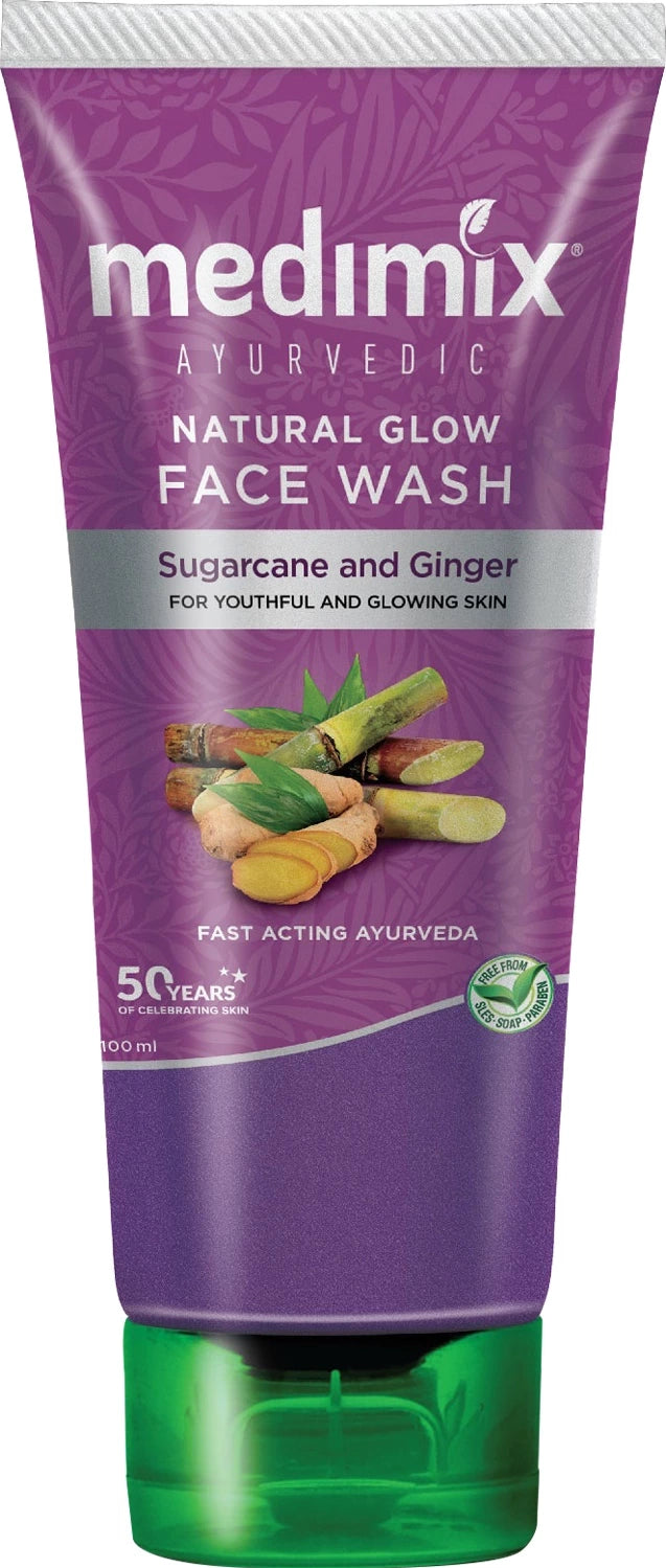 Medimix Ayurvedic Natural Glow Face Wash for youthful and glowing skin |With Sugarcane and Ginger | 100 ml