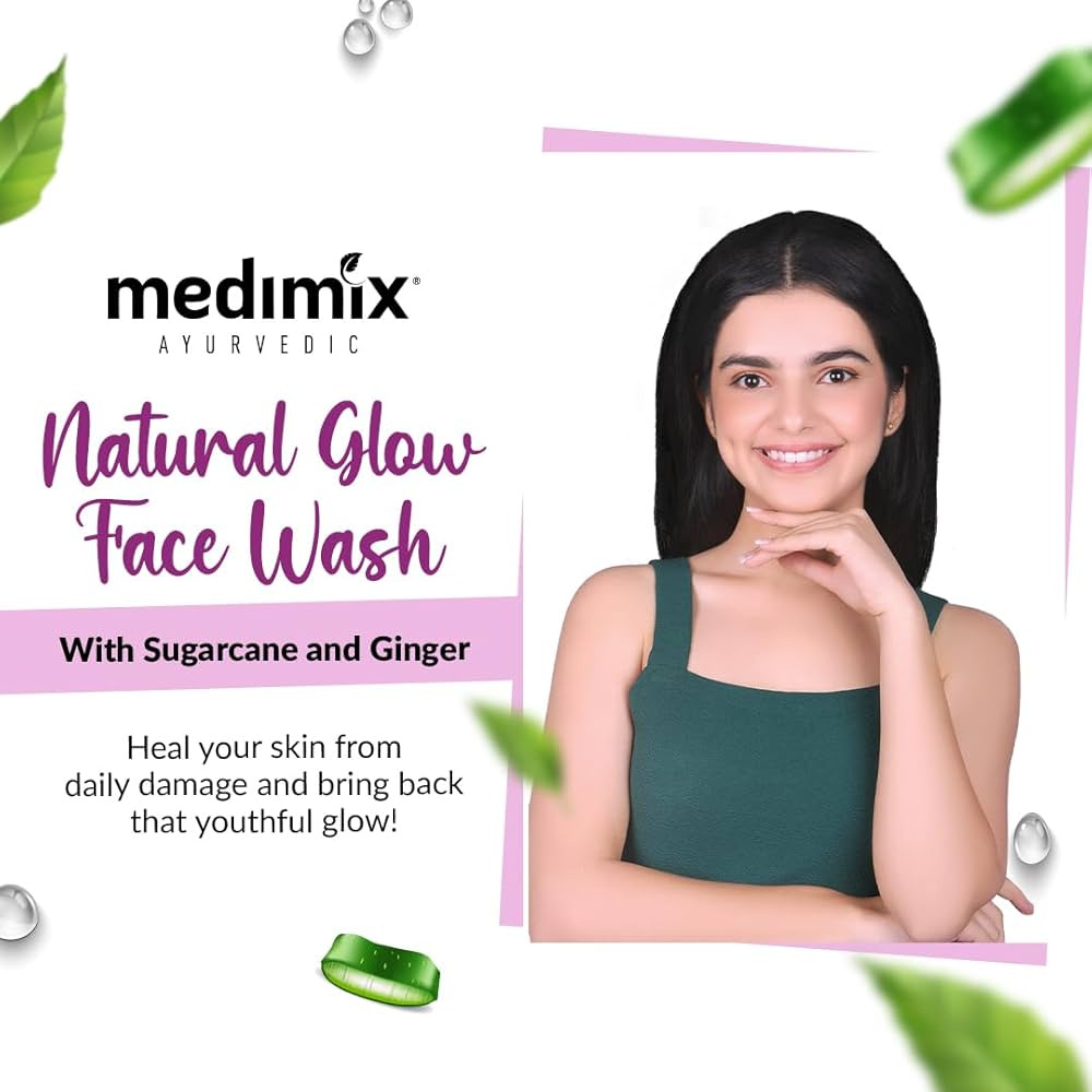 Medimix Ayurvedic Natural Glow Face Wash for youthful and glowing skin |With Sugarcane and Ginger | 100 ml