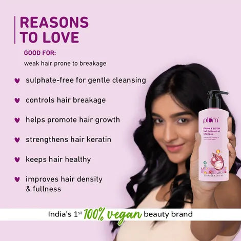 Plum Onion and Biotin Shampoo for Hairfall Control | Paraben Free | Enriched with Onion Extract, Biotin, D-Panthenol | Boosts Scalp Health | 250 ml