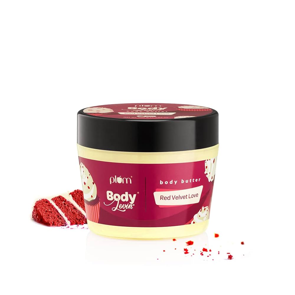 Plum BodyLovin’ Red Velvet Love Body Butter | Intense Moisture | Non-Greasy | Quick Absorbing | Rich Shea Butter Formula | For Dry To Very Dry Skin | Red Velvet Cake Fragrance Body Cream (200 g)
