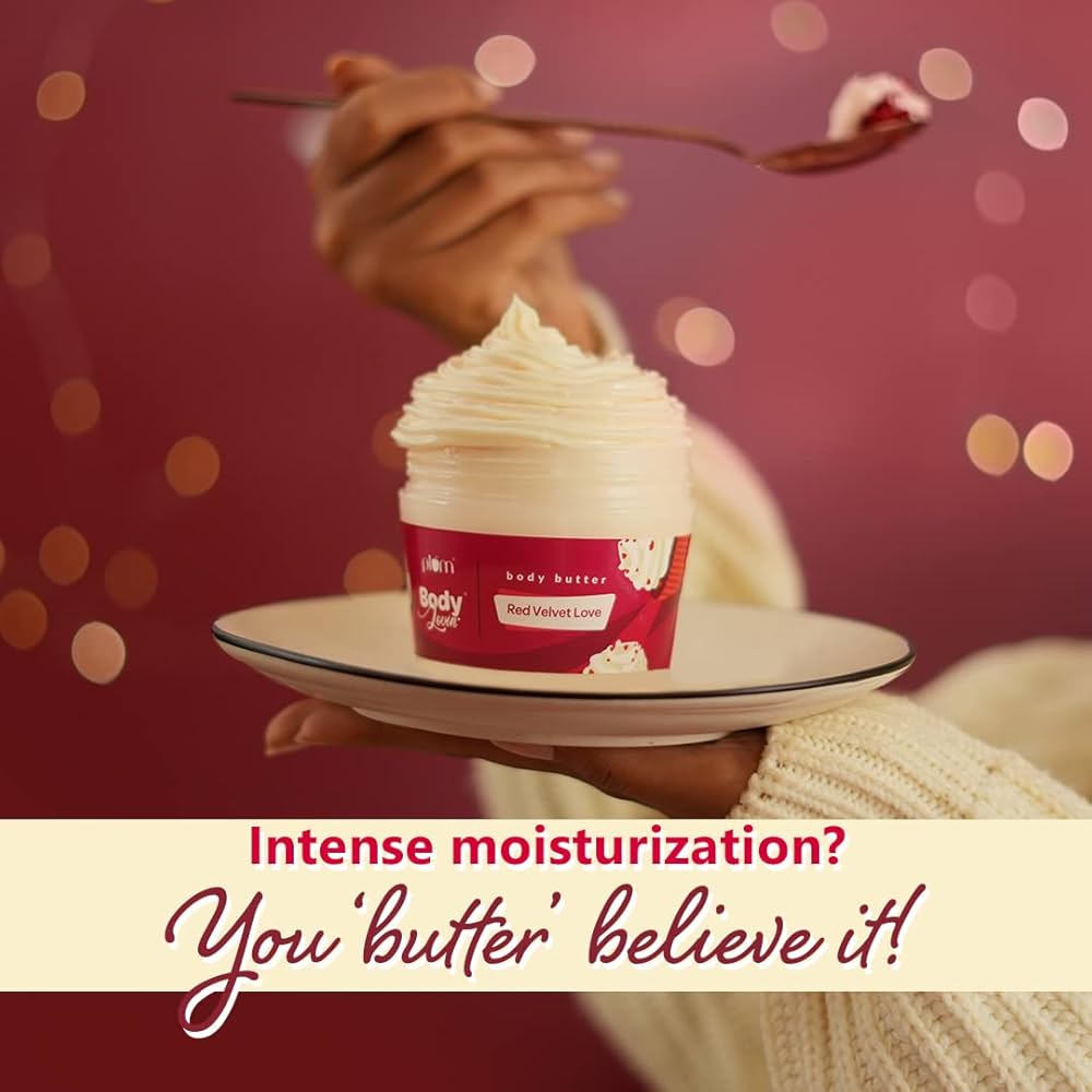 Plum BodyLovin’ Red Velvet Love Body Butter | Intense Moisture | Non-Greasy | Quick Absorbing | Rich Shea Butter Formula | For Dry To Very Dry Skin | Red Velvet Cake Fragrance Body Cream (200 g)
