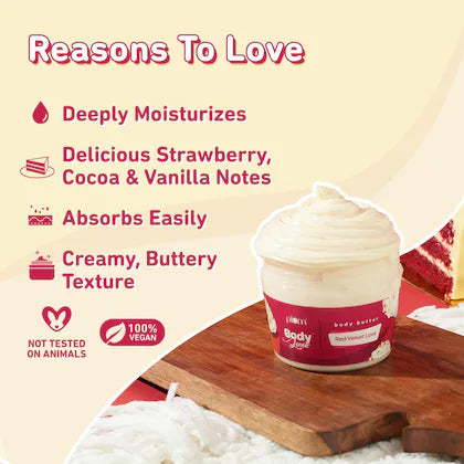 Plum BodyLovin’ Red Velvet Love Body Butter | Intense Moisture | Non-Greasy | Quick Absorbing | Rich Shea Butter Formula | For Dry To Very Dry Skin | Red Velvet Cake Fragrance Body Cream (200 g)